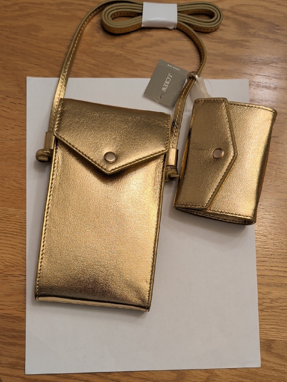 J. Crew Metallic Gold Crossbody Phone Pouch with Matching Card Case